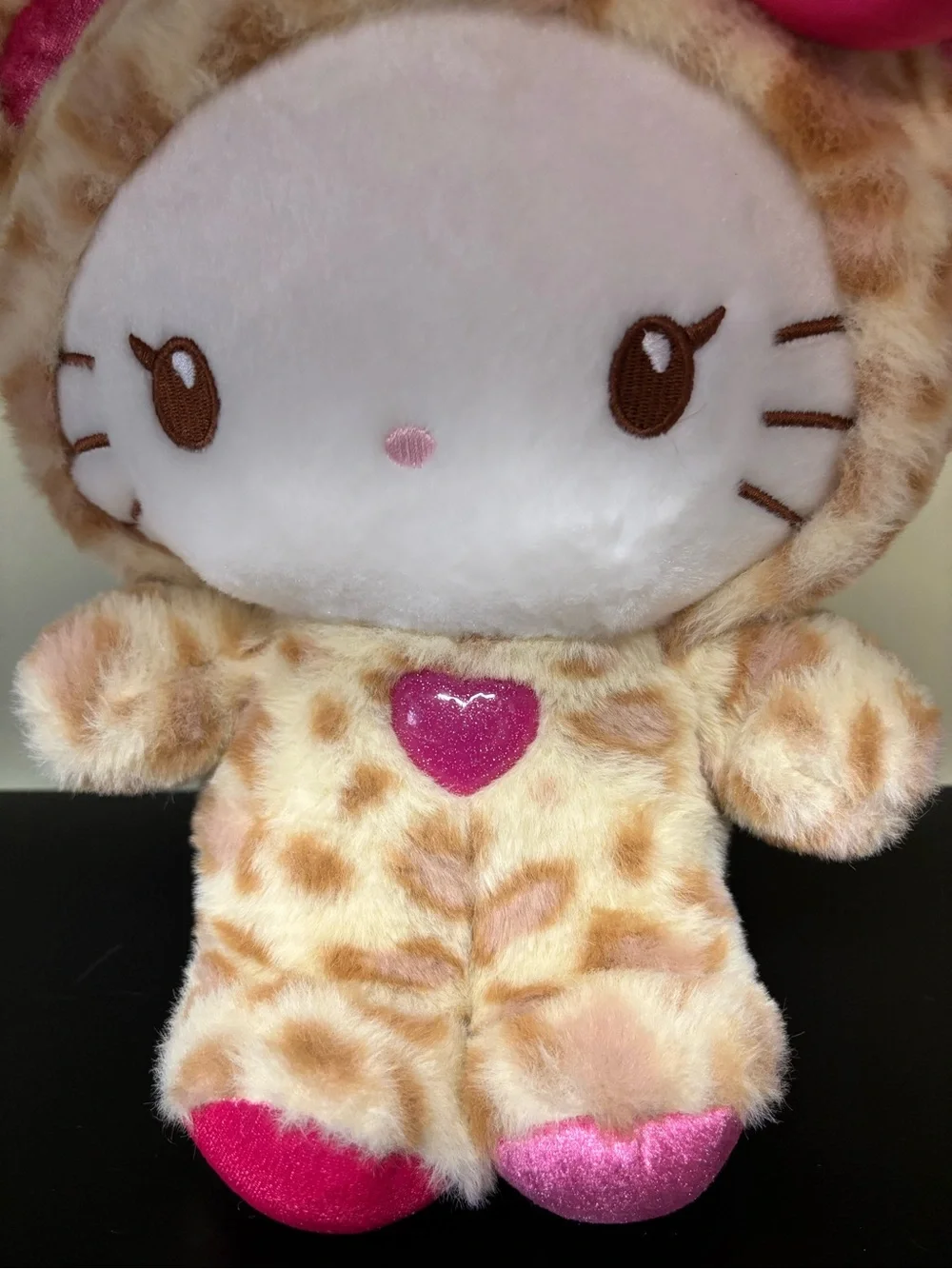 Hello Kitty Leopard-Pattern Plush with Hot Pink Bow